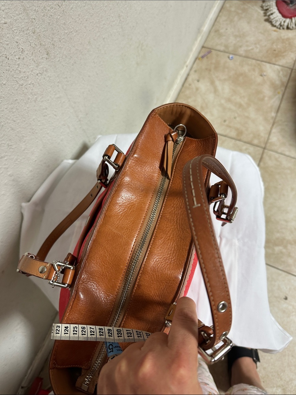 Coach Red Tote with Brown Leather Trim - Picture 11 of 16